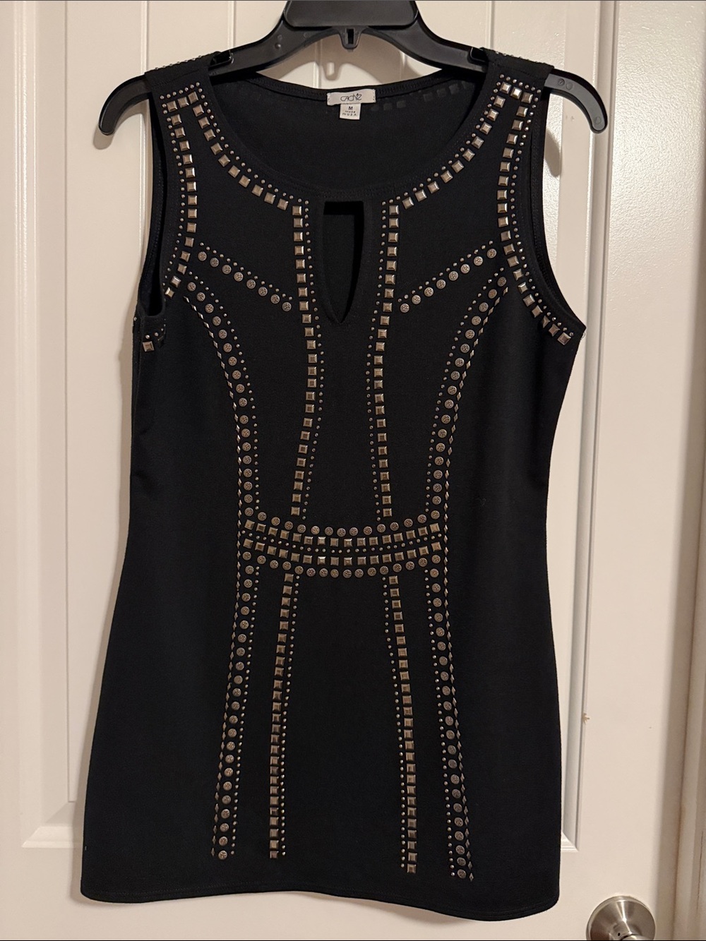 Cache Black Mini Dress with bronze Stud Embellishments
